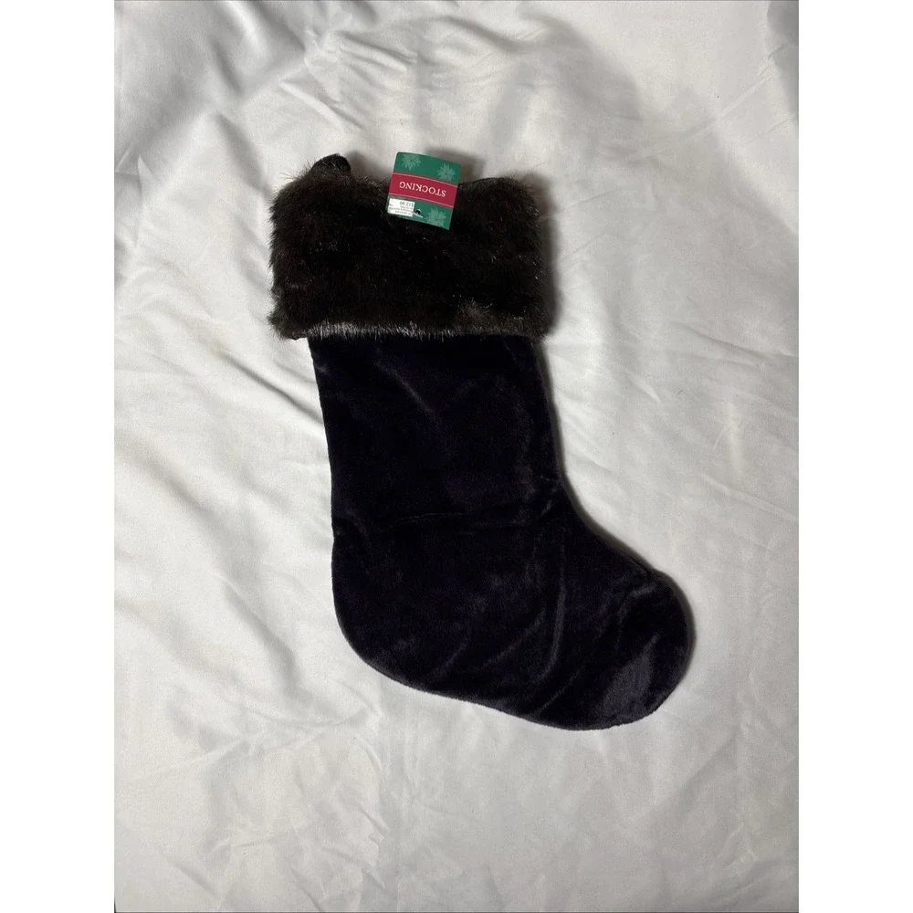NEW DARK EGGPLANT PURPLE CHRISTMAS STOCKING BROWN FAUX FUR CUFF 18